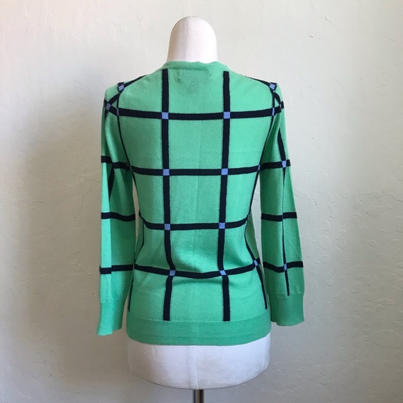 J.Crew Grid Print 100% Cashmere Button Front Long Sleeve Cardigan Sweater XS - Picture 2 of 8